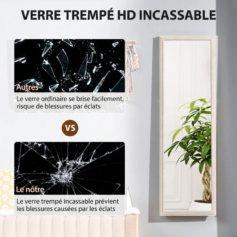 HOMCOM Miroir sur Pied Rectangulaire 160 x 50 cm, Cadre Texturé à Effet Pierre, Angle d'Inclinaison Réglable, Blanc