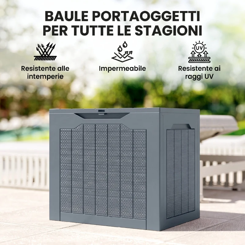 Outsunny Baule da Giardino Impermeabile con Maniglie, in PP, 56x41x50 cm, Grigio Chiaro