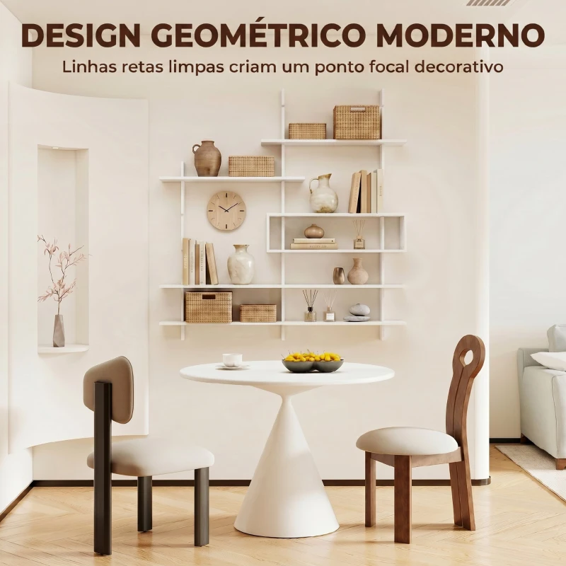 HOMCOM Estante Flutuante de Parede Geométrica Branca com 4 Níveis e Compartimento Central 136x20x140 cm Branco