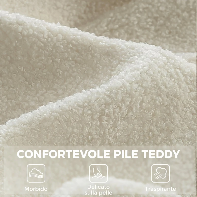 HOMCOM Poltrona con Poggiapiedi in Tessuto Teddy con Schienale Alto Trapuntato, Tasche Laterali, Beige