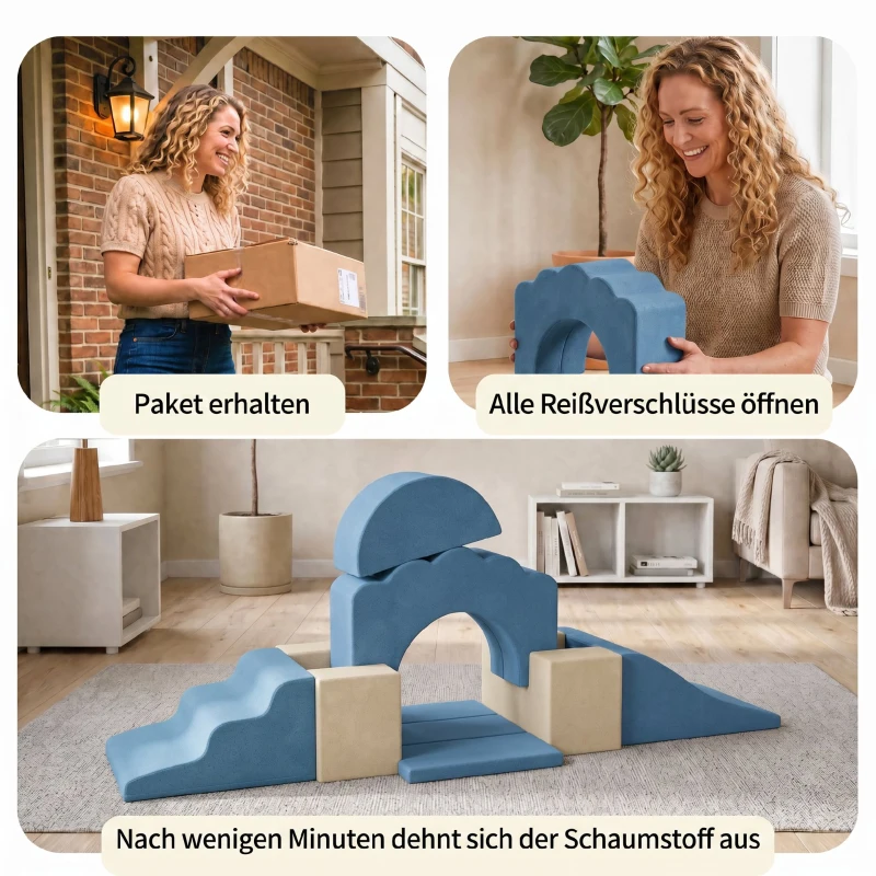 AIYAPLAY 7-teilige Schaumstoff Bausteine für Kinder XXL Softbausteine mit rutschfester Unterseite für Kleinkinder, Dunkelblau