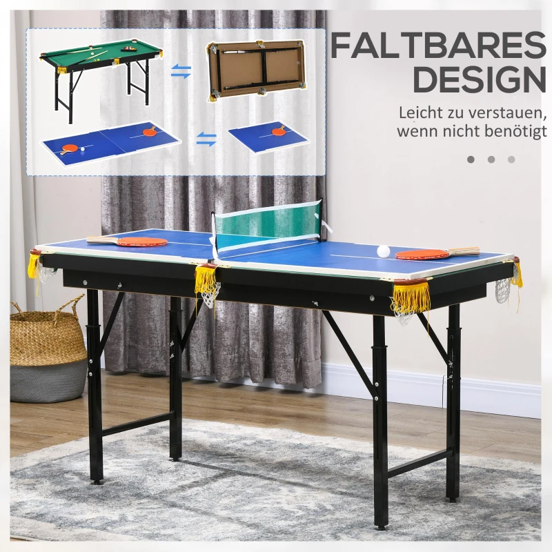 SPORTNOW 2-in-1 Pooltafel, Tafeltennistafel, met accessoires, 140x63x80cm, Blauw/Groen