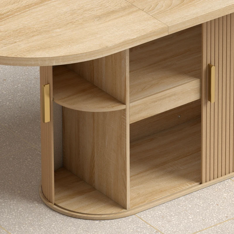 HOMCOM Tavolo da pranzo ovale per 6 persone con ante a rullo e 6 vani, 180x80x75cm, Rovere