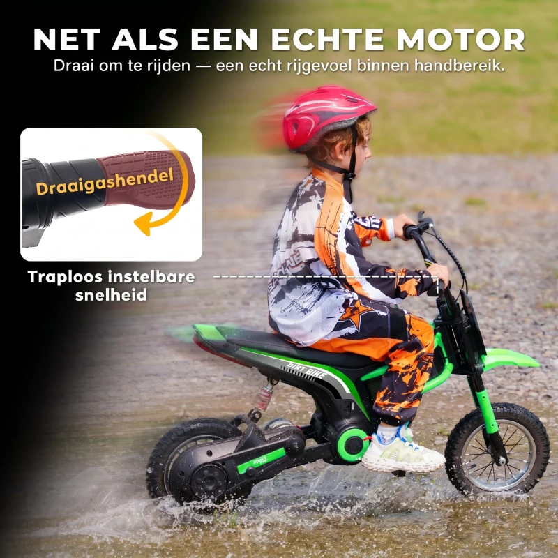 HOMCOM Elektrische Kindermotor, 24V motor, instelbare snelheid, muziek & lichten, Groen(m-4)