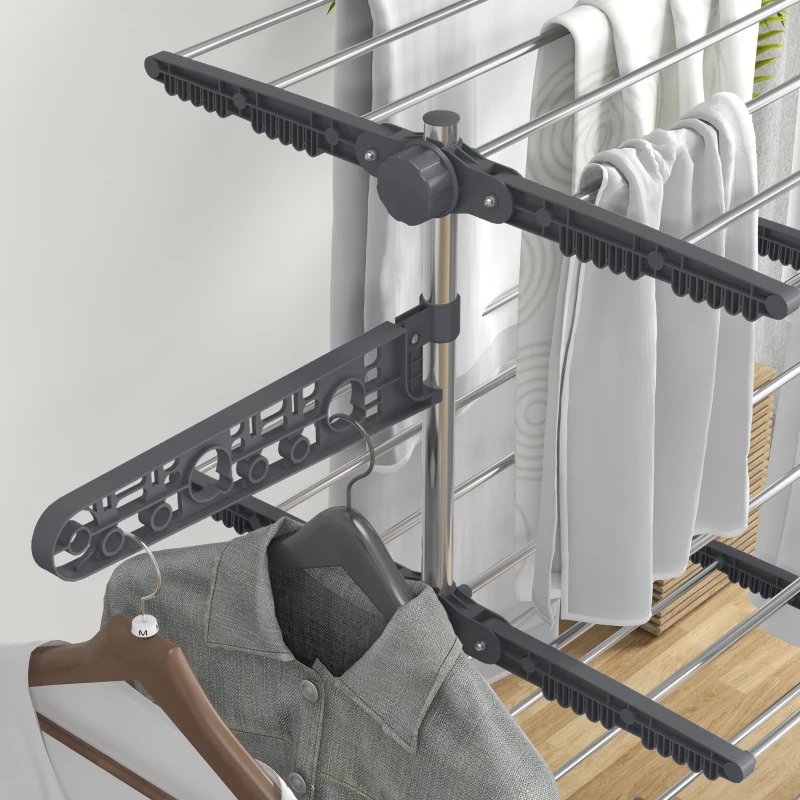 HOMCOM Opvouwbare Wasrek met 5 Niveaus, One-Klik-Systeem, 142 cm x 55 cm x 172 cm, Grijs + Zilver