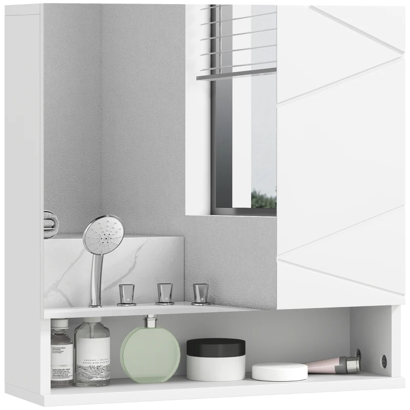 kleankin Armoire murale miroir de salle de bain placard de rangement 2 portes 55 x 17 x 55 cm blanc