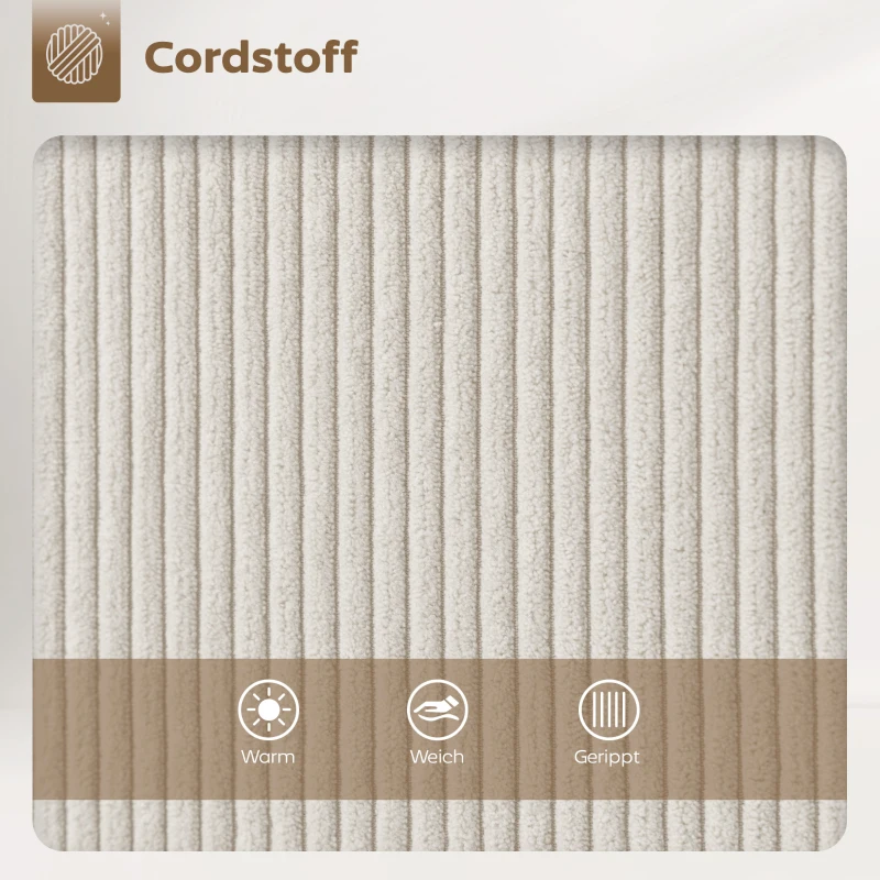HOMCOM 2er-Set Barstühle mit Cordbezug und Stahlbeinen, Polsterstühle für Kücheninsel, Esszimmer, Creme