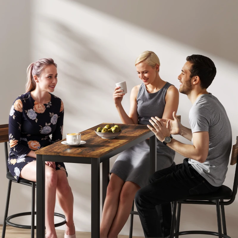 HOMCOM Tavolo Bar Alto e Rettangolare in Stile Industriale, in Acciaio e Legno, 120x40x100 cm Marrone Rustico