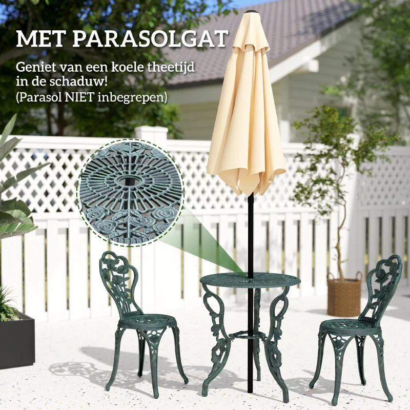 Outsunny 3-delige bistroset Balkonset tuinmeubelen balkon gegoten aluminium antiek groen(m-4)