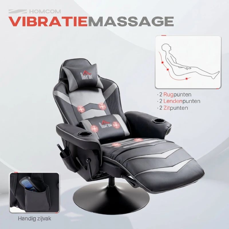 HOMCOM Relax Fauteuils, Stoel Met Massage, Voetsteun, Stalen Frame, voor Gamers, Grijs(m-4)