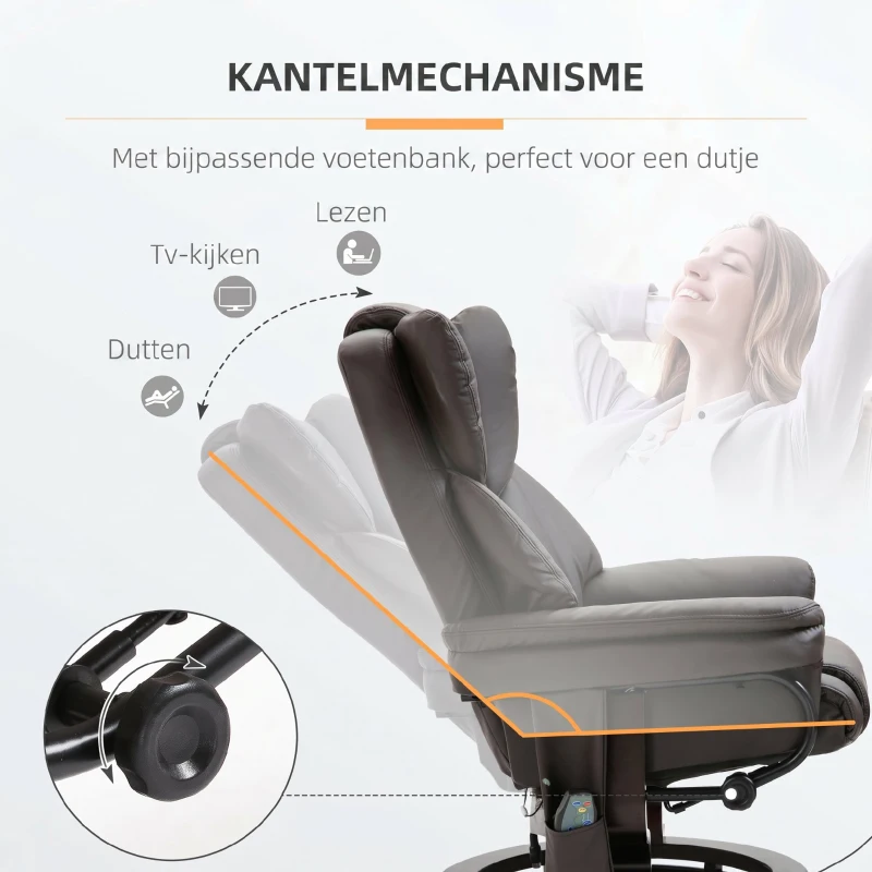 HOMCOM Relax Massagestoel met voetbank 145° kantelbare bruin(m-5)