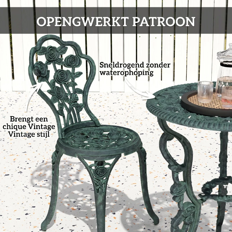 Outsunny 3-delige bistroset Balkonset tuinmeubelen balkon gegoten aluminium antiek groen(m-5)