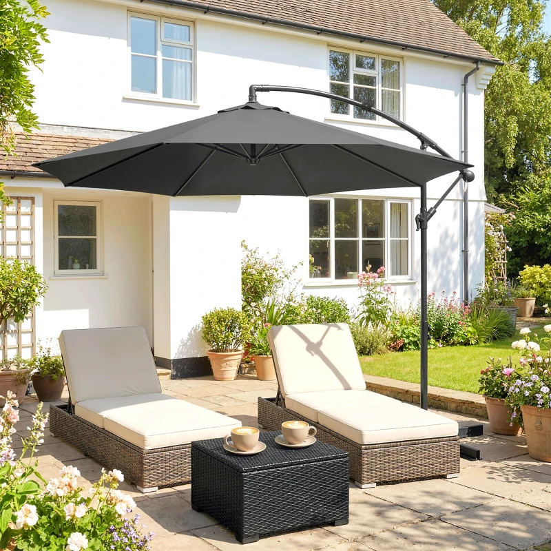 Outsunny 3m Overhanging Cantilever Parasol, with Cross Base - Grey