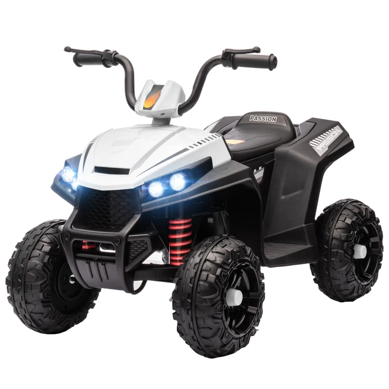 AIYAPLAY Quad Elettrico per Bambini 12V con 2 Motori, Sospensioni, Fari LED, MP3, 37-60 Mesi, Interno Esterno, Bianco