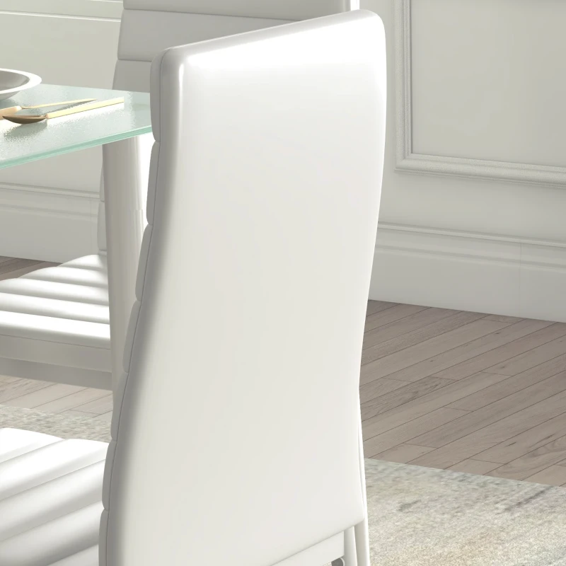 HOMCOM Ensemble de table à manger avec 4 chaises plateau en verre trempé, pieds en acier, pour cuisine salon blanc