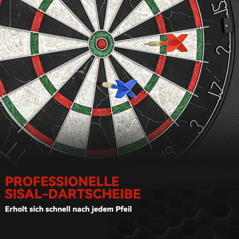 SPORTNOW Dartscheibe Dartboard-Set mit Schutzring, 6 Dartpfeile mit Stahlspitzen, Sisal, Kunststoff, Schwarz
