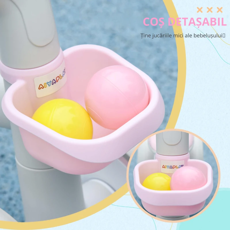 AIYAPLAY Bicicletă de echilibru pentru copii 4 roți șa reglabilă, ghidon ergonomic aliaj aluminiu PP, copii 1-3 ani - Gri Alb Roz