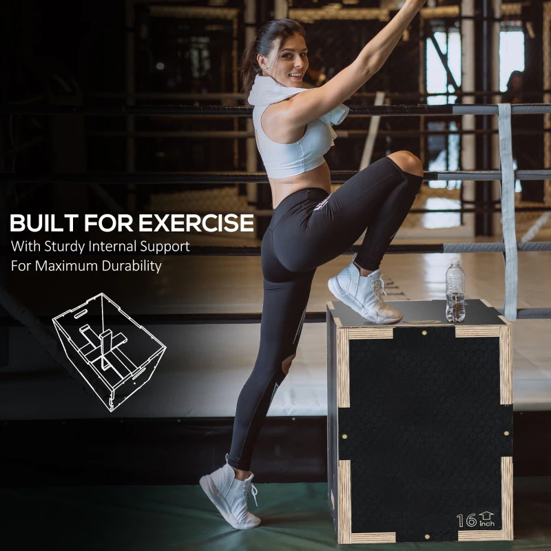 SPORTNOW Multi-Faceted Jump Box, Wooden Step Up Box, for Home, Gym, Exercise, Black