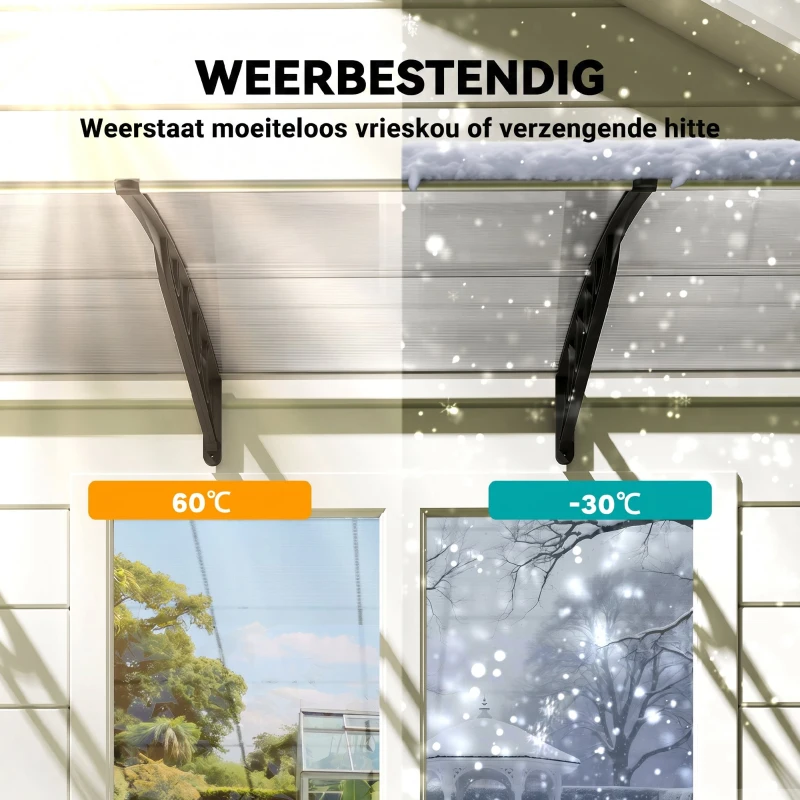 Outsunny Afdak voor Voordeur/Raam, Weerbestendig, Transparant, Aluminium/Polycarbonaat, 303x96x27cm, Zwart