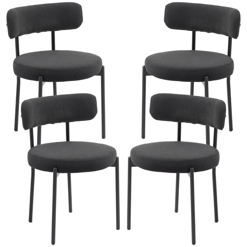 HOMCOM Lot de 4 chaises de salle à manger avec dossier en tissu pieds en acier 51 x 51 x 76 cm noir