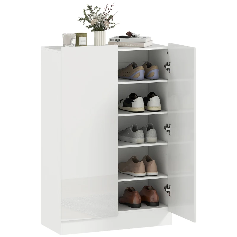 HOMCOM Meuble à chaussures 20 paires armoire à chaussures à haute brillance 5 niveaux étagères réglables 72x34,5x103cm blanc
