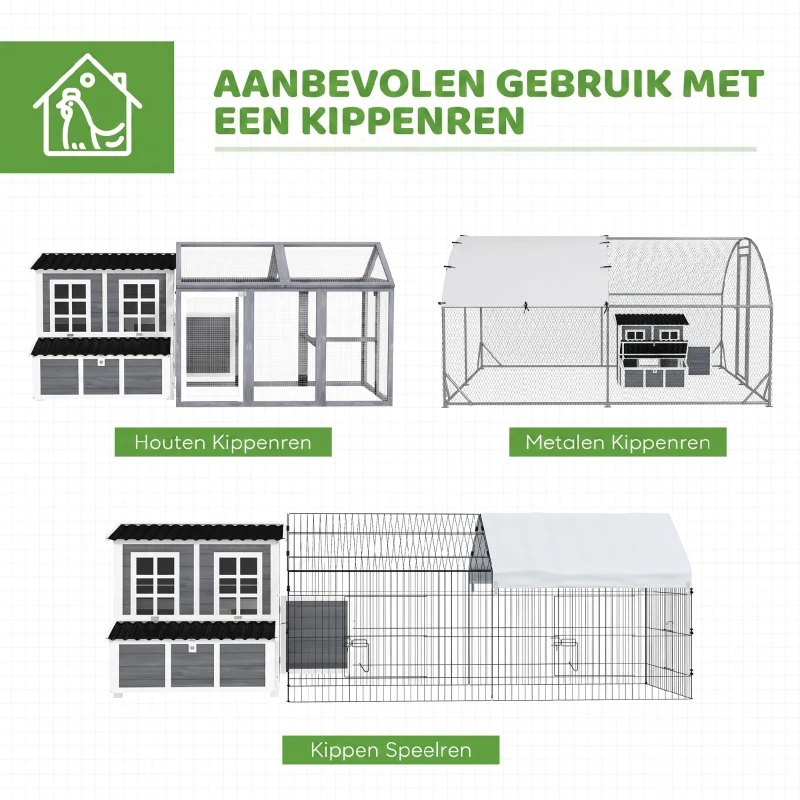 PawHut Kippenren met Legnest voor 2-4 Kippen, Waterdicht Dak, Sparrenhout, Kunststof, 100 x 86 x 100 cm, Lichtgrijs(m-8)