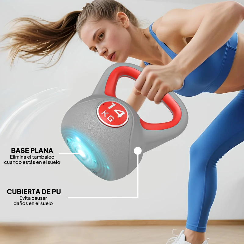 SPORTNOW Pesa Rusa 14 kg Revestimiento de PU y Relleno de Arena para Entrenamiento de Fuerza 26x18x32 cm Rojo y Gris