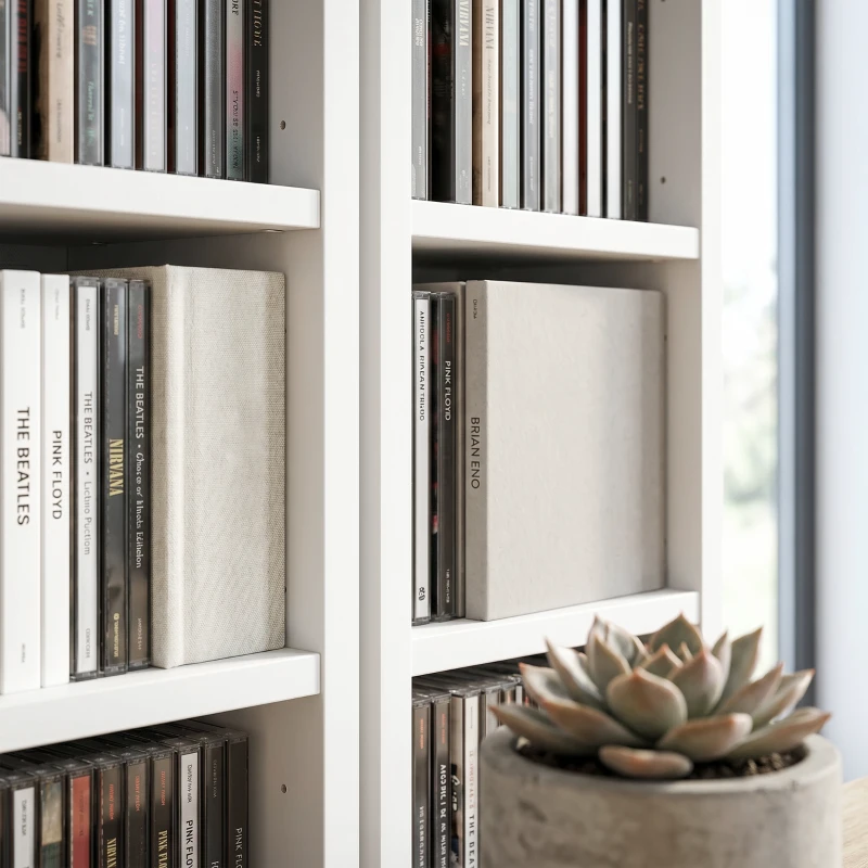 HOMCOM 204 CD-opbergrek in 2-delige set, Blu-ray torenkast met verstelbare planken, Boekenrek organizer, Wit