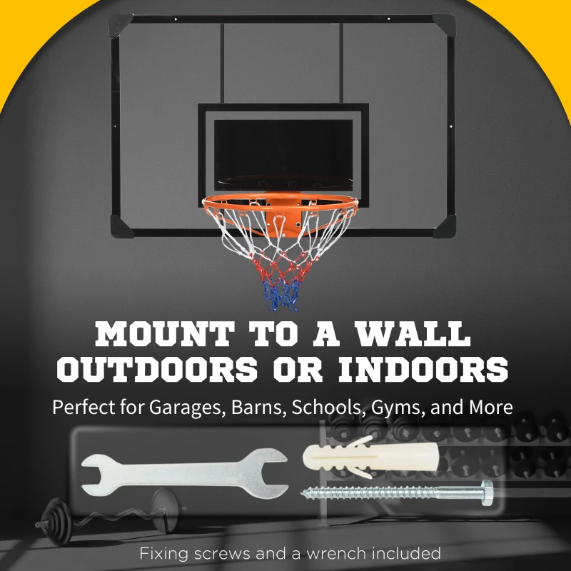 SPORTNOW Canestro Basket Esterno a Parete 113x73 cm, Cerchio Ø45 cm e Rete, Nero