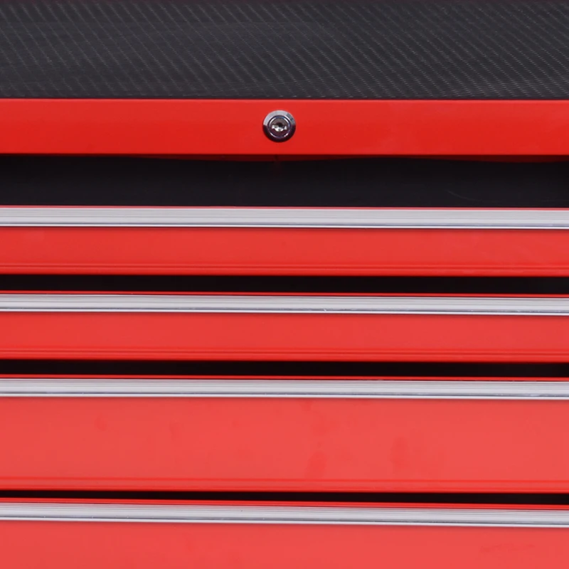 DURHAND Carrello Porta Attrezzi con 7 Cassetti, Tappetini in EVA, Serratura e 2 Chiavi, Ruote con Freno, Maniglia, Rosso