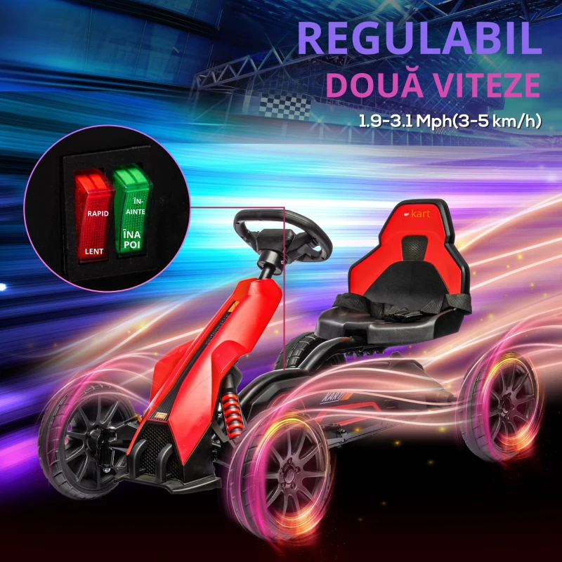 HOMCOM Kart mașină electrică pentru copii 12V, 3-8 ani, viteză 3-5 km/h și centură de siguranță, 100x58x58,5cm, roșu