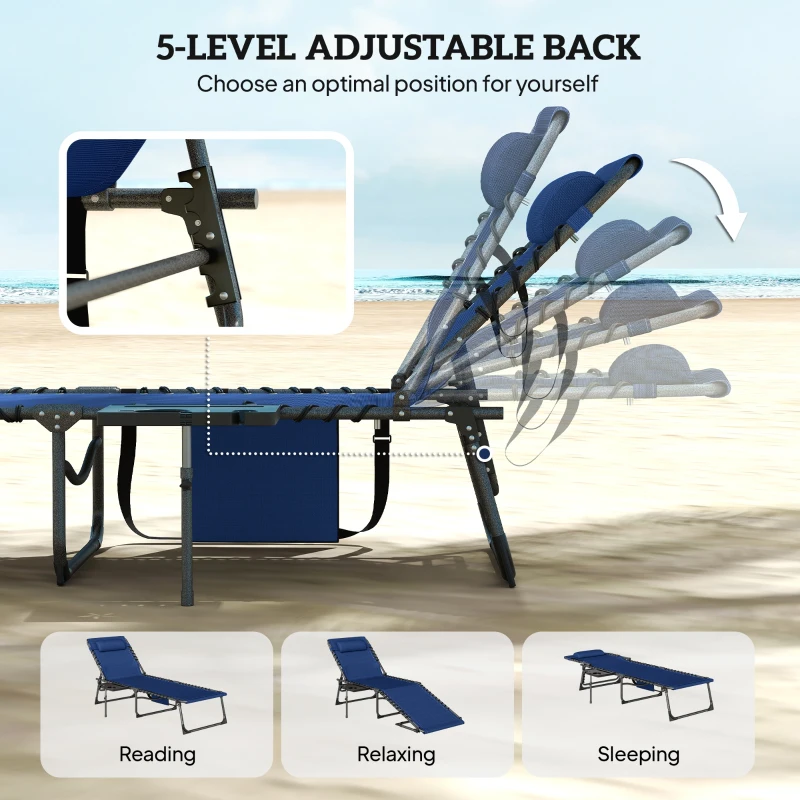 Outsunny Five-Position Reclining Sun Loungers Set of 2 - Dark Blue