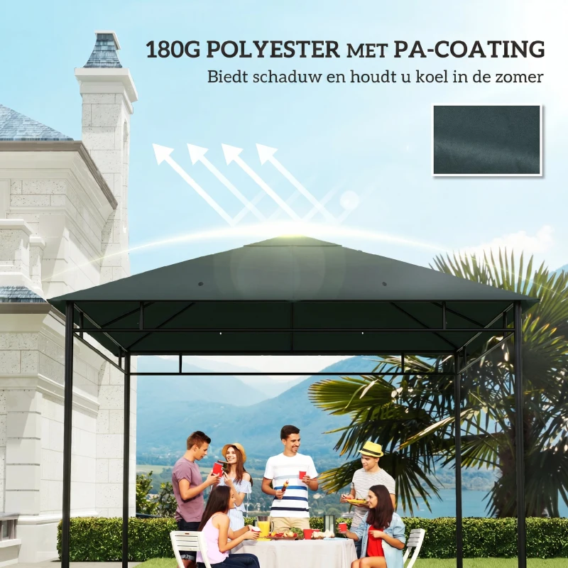Outsunny partytentdak, vervangend dak voor partytent, partytentafdekking, polyester bescherming tegen de zon, donkergrijs 3 x 3 m
