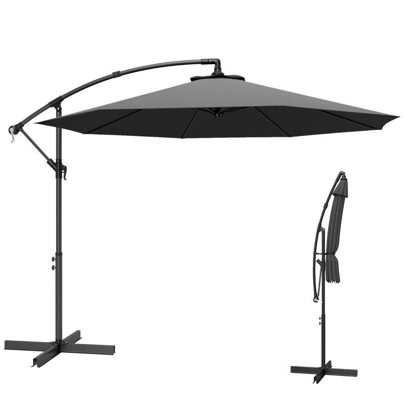 Outsunny 3m Overhanging Cantilever Parasol, with Cross Base - Grey