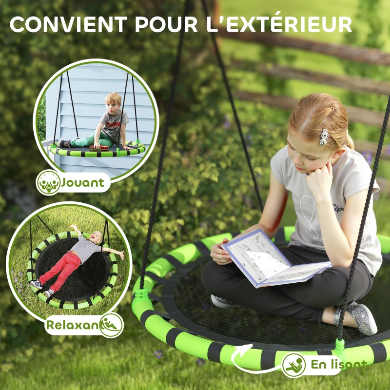 AIYAPLAY Balançoire nid d'oiseau, balançoire suspendue avec cordes réglables en hauteur, siège rond Ø 100 cm, noir