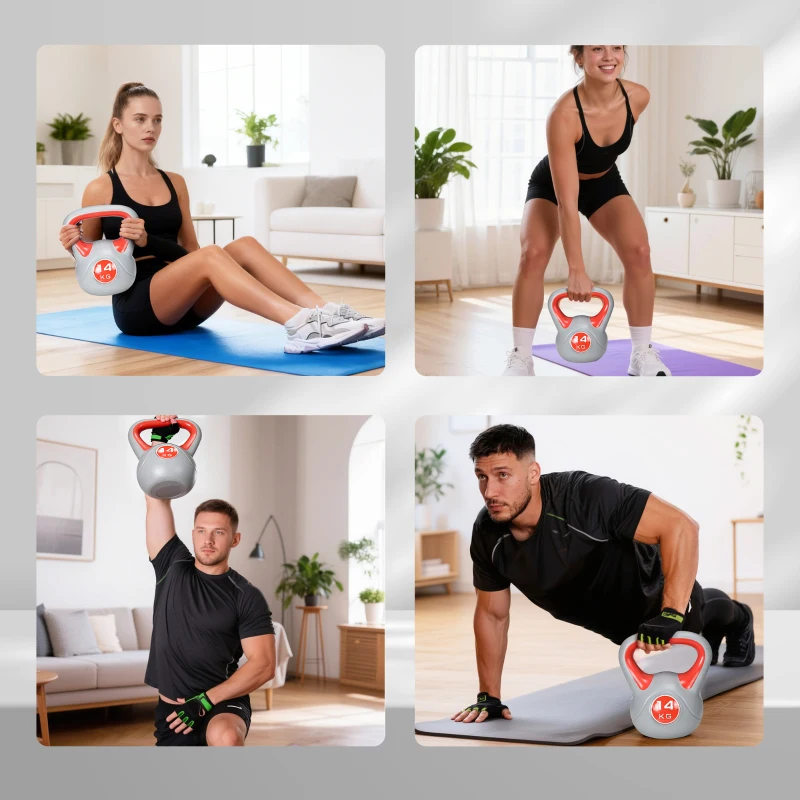 SPORTNOW Pesa Rusa 14 kg Revestimiento de PU y Relleno de Arena para Entrenamiento de Fuerza 26x18x32 cm Rojo y Gris