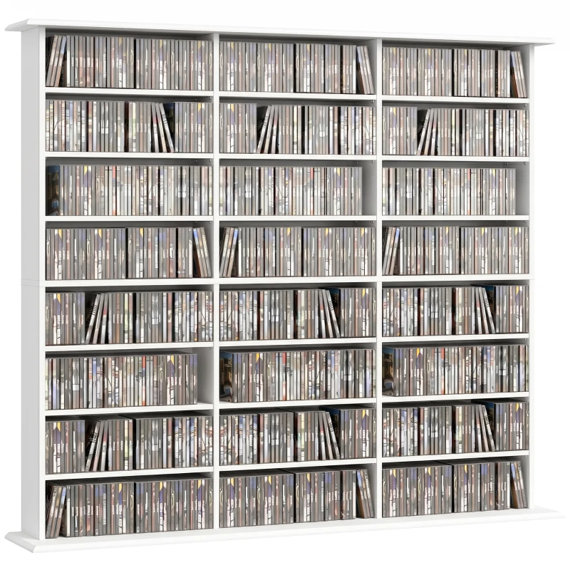 HOMCOM Aufbewahrungsmöbel 1032 CDs / 594 DVDs, Multimedia-Regal, 24 Fächer und 18 verstellbare Regalböden, Weiß