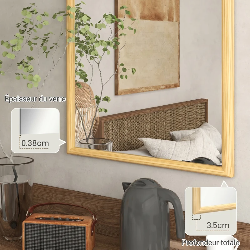 HOMCOM Miroir mural arche, 110 x 65 cm Cadre en bois, Miroir arqué pour le salon, la chambre, l'entrée, bois naturel
