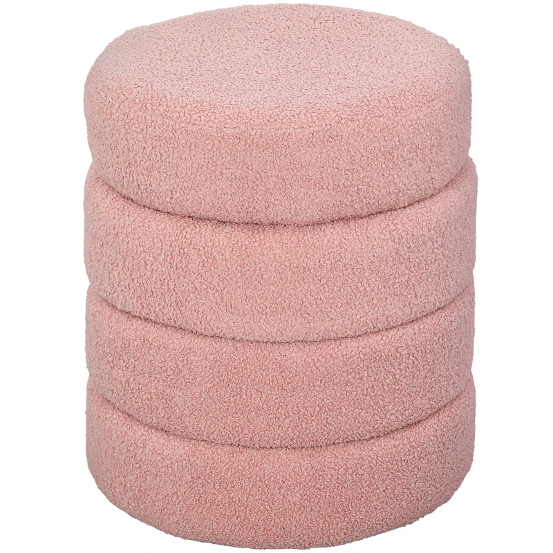 HOMCOM Repose pied salon, tabouret ottoman rond rembourré en peluche Teddy, pour chambre à coucher, entrée, Ø 40 x 45 cm, rose