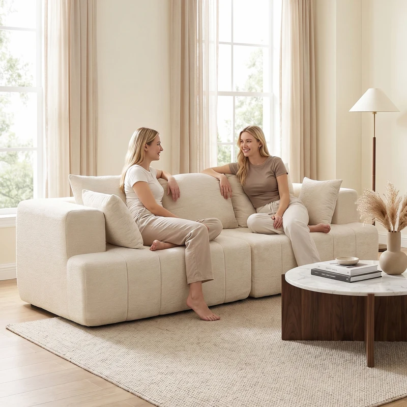 HOMCOM 3‑Sitzer‑Chenille‑Sofa 248 cm, modernes Wohnzimmersofa, breite gepolsterte Sitzfläche, Taschenfederkissen, beige