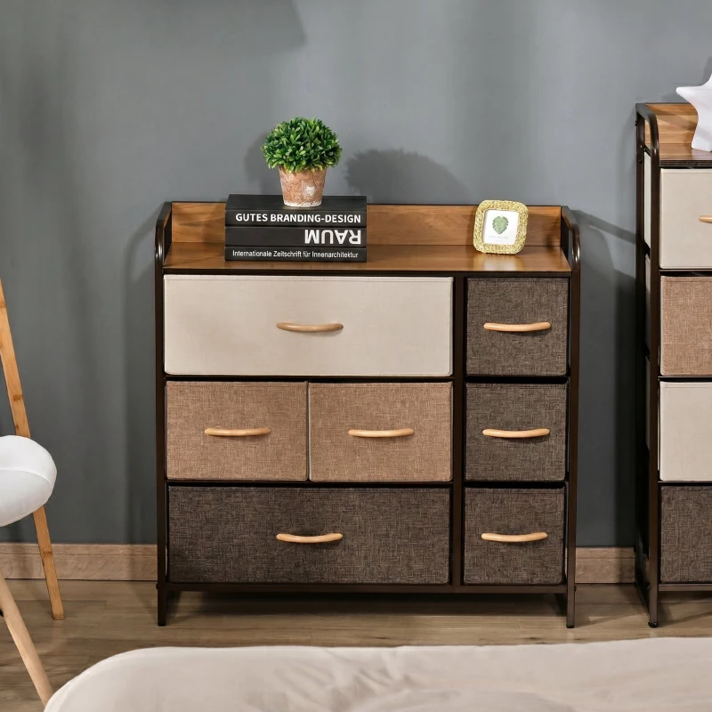 HOMCOM Kommode Schrank mit 7 Schubladen aus Leinen Schubladenschrank mit Metallrahmen für Wohnzimmer, 80x29x78,5 cm