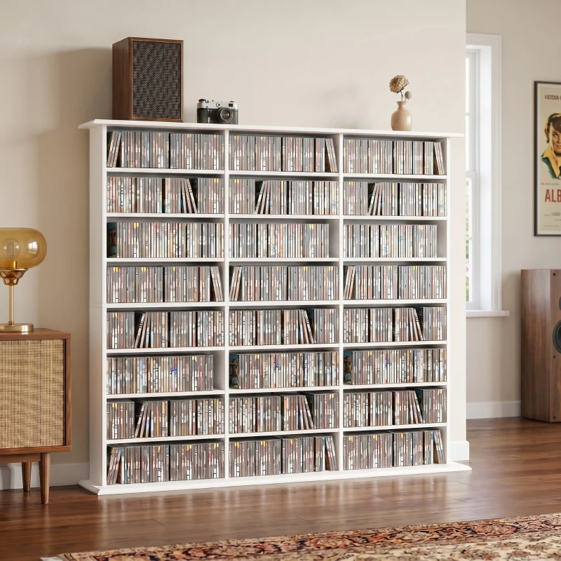 HOMCOM Aufbewahrungsmöbel 1032 CDs / 594 DVDs, Multimedia-Regal, 24 Fächer und 18 verstellbare Regalböden, Weiß