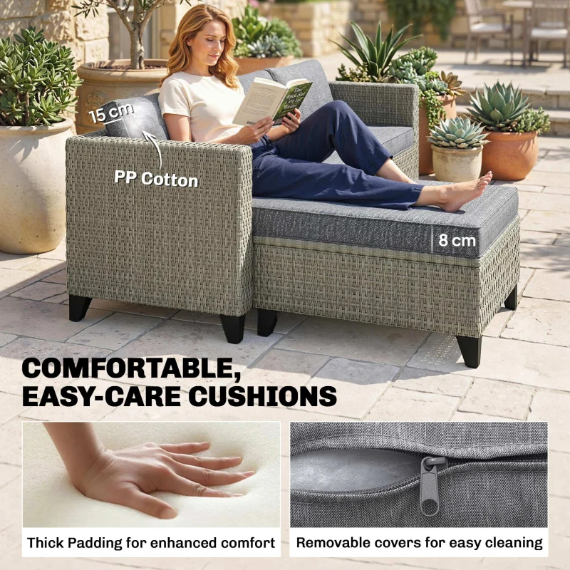 Outsunny 5-Piece Rattan Patio Furniture Set with Corner Sofa, Footstools, Coffee Table, for Poolside, Dark Grey