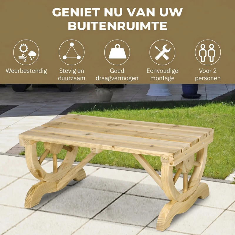 Outsunny tuinbank voor 2 personen, massief hout, natuurlijke kleur, 98 x 50 x 39.5 cm