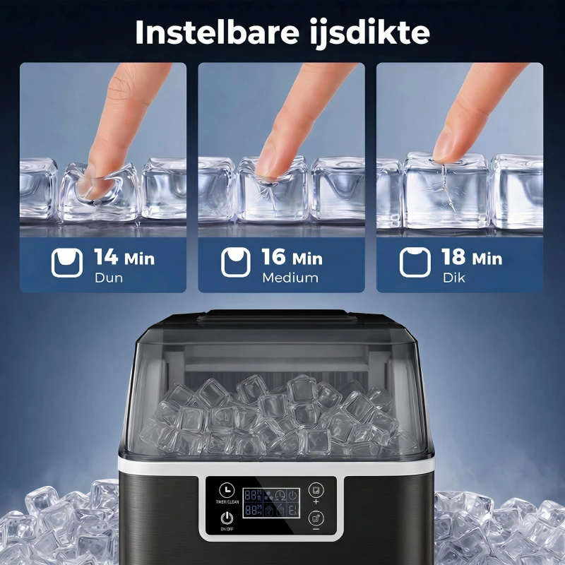HOMCOM Eisblokjesmachine IJsblokjesdispenser Ice-Maker 20kg/24u 2,3L IJsbereider met 3,2L Watertank, Zwart