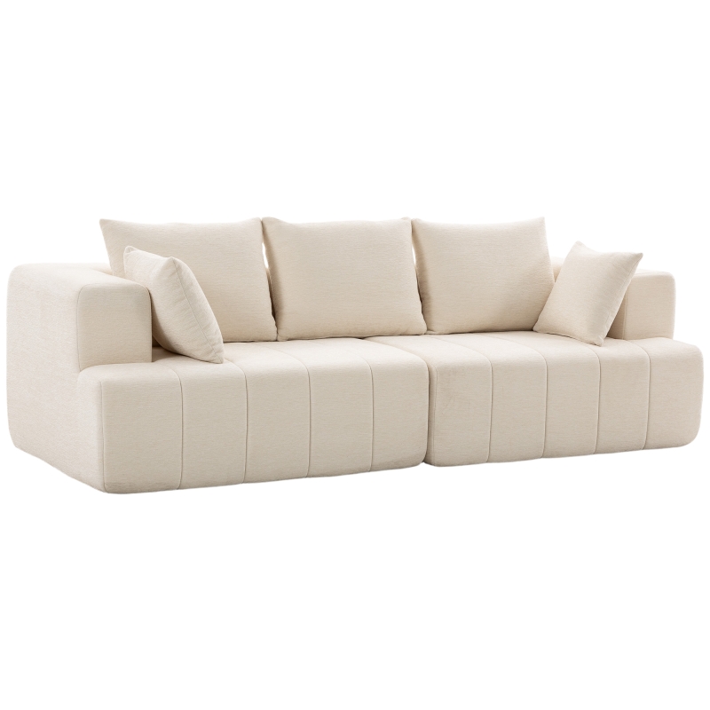 HOMCOM Sofá 3 Plazas en Chenilla 248 cm Sofá Moderno de Salón Asiento Amplio Acolchado Cojines con Muelles Beige