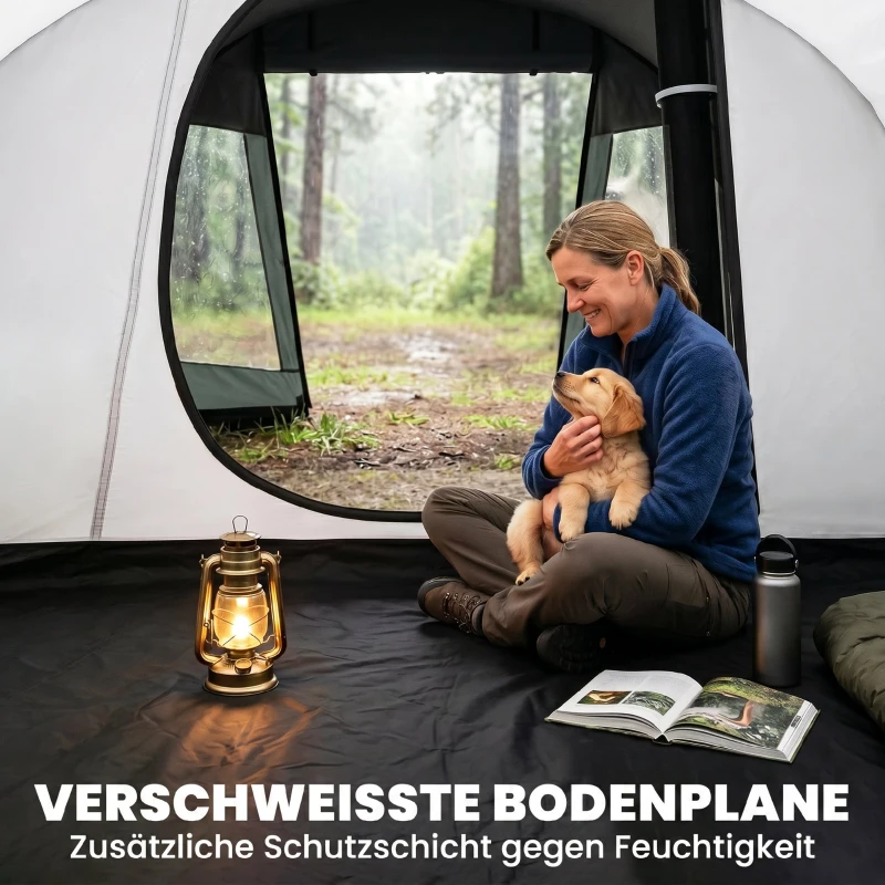 Outsunny Campingzelt für 3 Personen, zwei Innenräume, Netzfenster, grün, 4,75 x 2,64 x 1,72 m