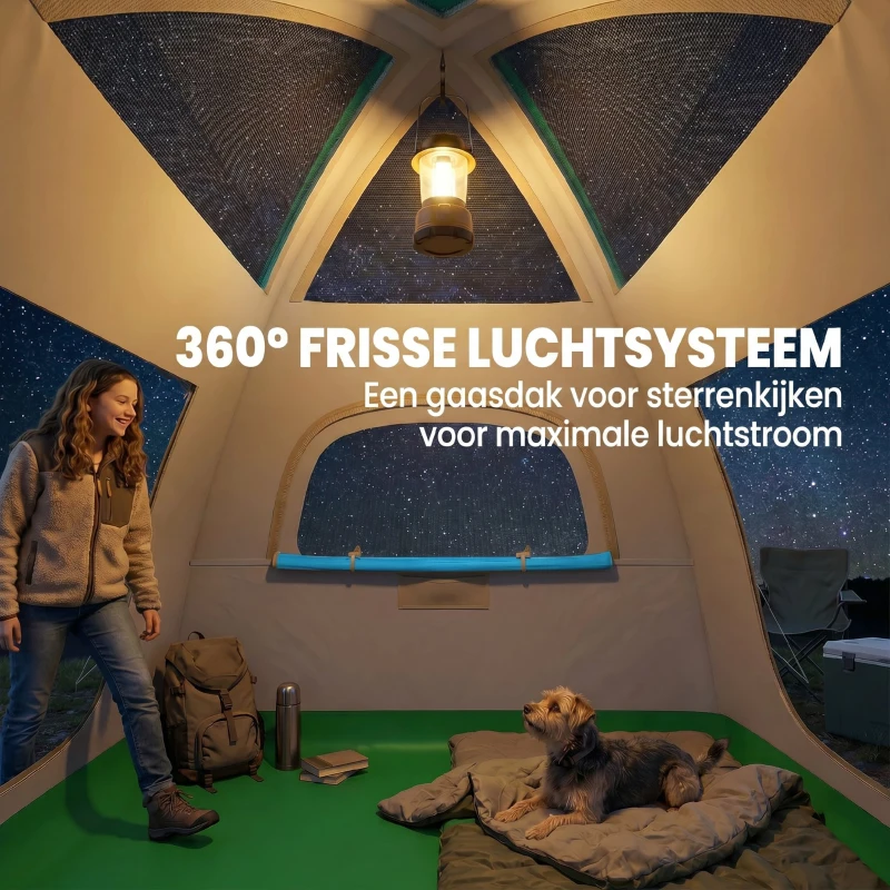 Outsunny Opblaasbare Tent 3 Personen Snelle Opzet Buitentent met Pomp Meshramen Afneembaar Dak