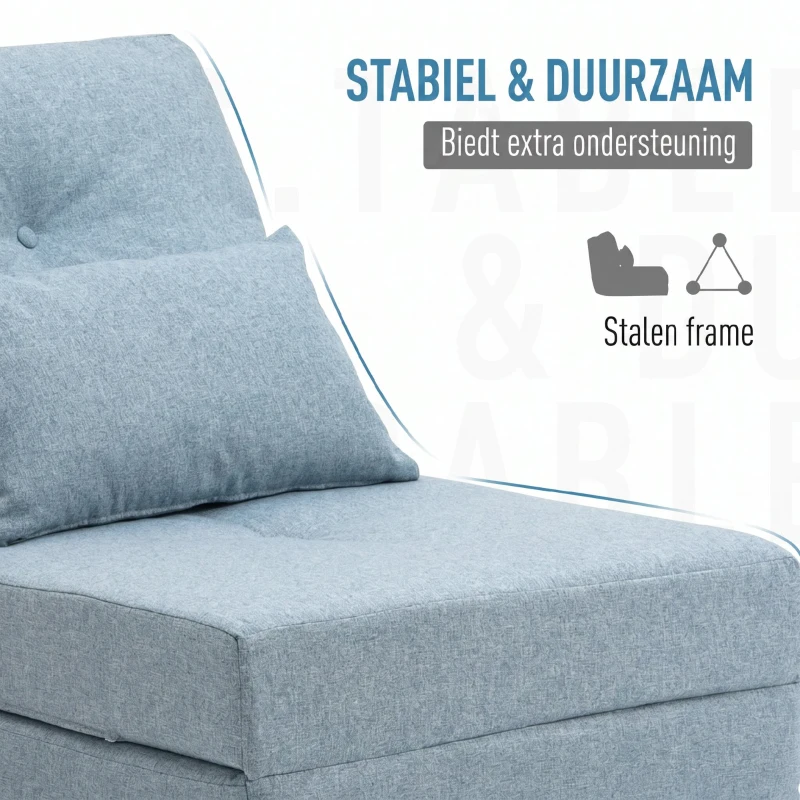 HOMCOM Vloerstoel Opvouwbaar Matras Slaapmat, 2-in-1 design, afneembaar kussen, 60 x 80 x 56 cm, Hemelsblauw