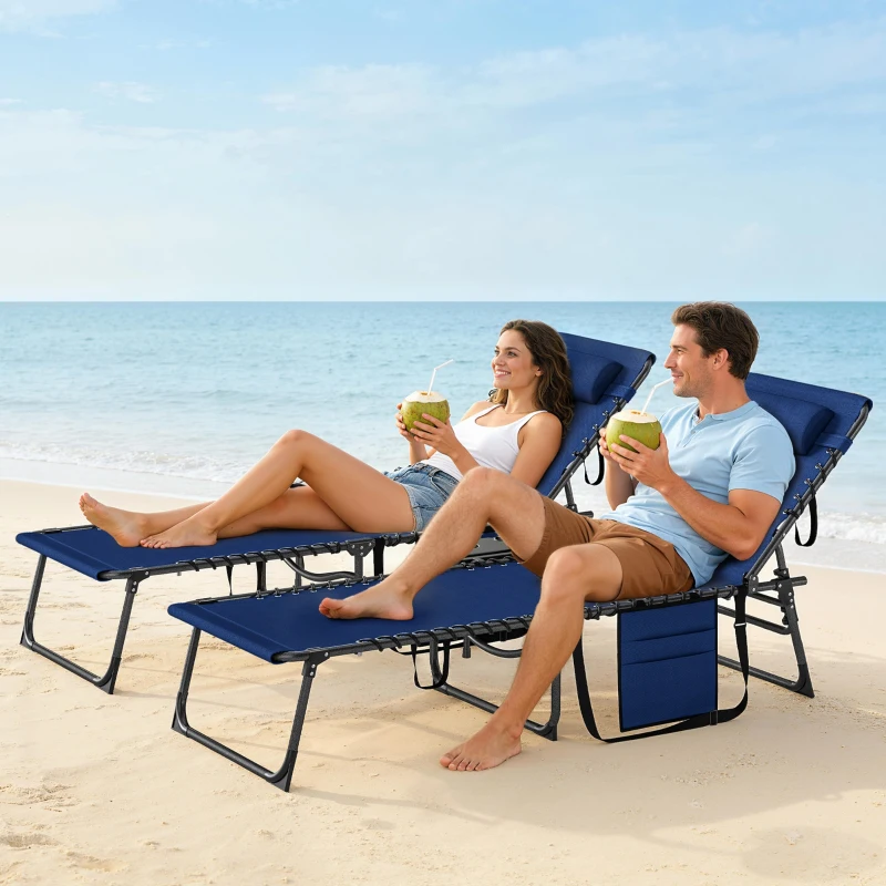 Outsunny Five-Position Reclining Sun Loungers Set of 2 - Dark Blue